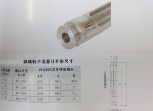 不锈钢卫生型玻璃转子流量计,DN40,卫生卡盘50.5mm/64mm流量计